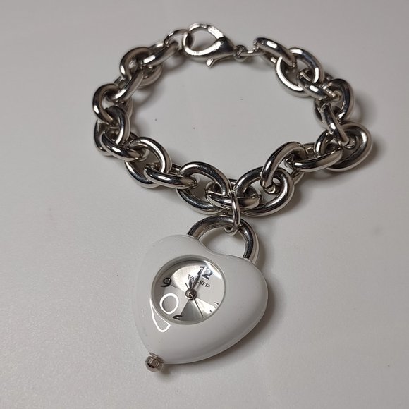 Valletta White Heart Shaped Watch With Silver Tone Chain Band - Picture 1 of 11